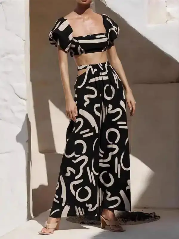 Puff Sleeve Printed Coordinated Set