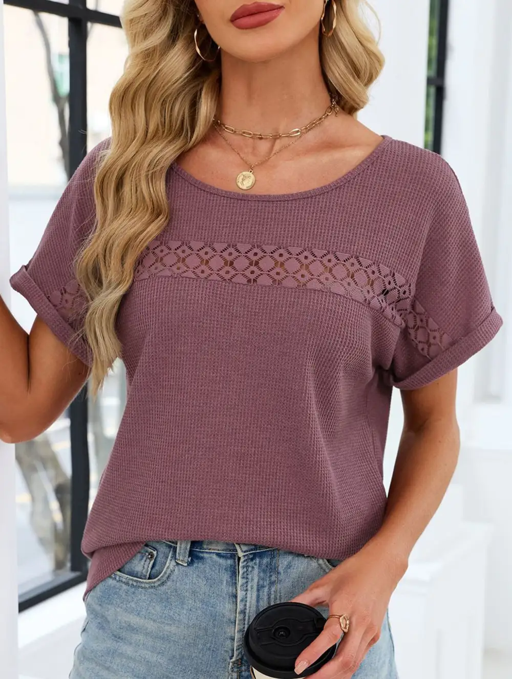 Lace Trimmed Loose Fitting Tee