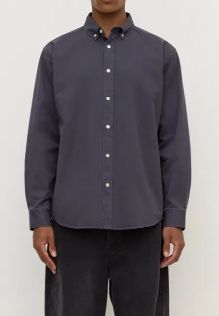 Navy Cotton Twill Button-Up Shirt