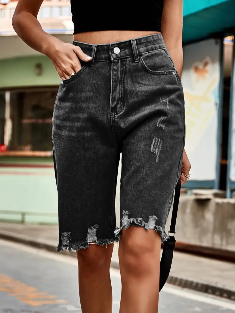 Minimal Raw Hem Denim Shorts