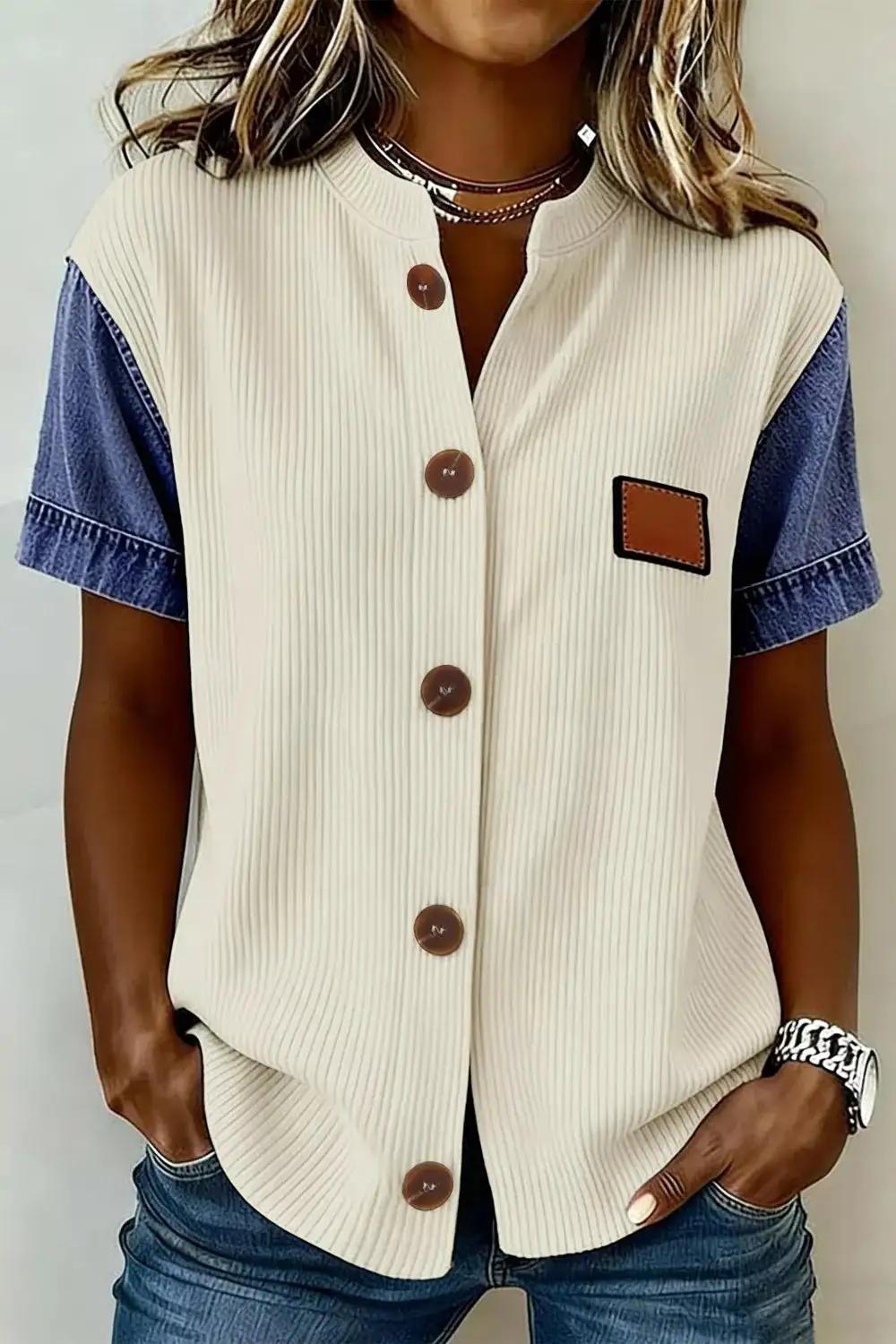 Ribbed Knit Button Down Shirt Sleeves