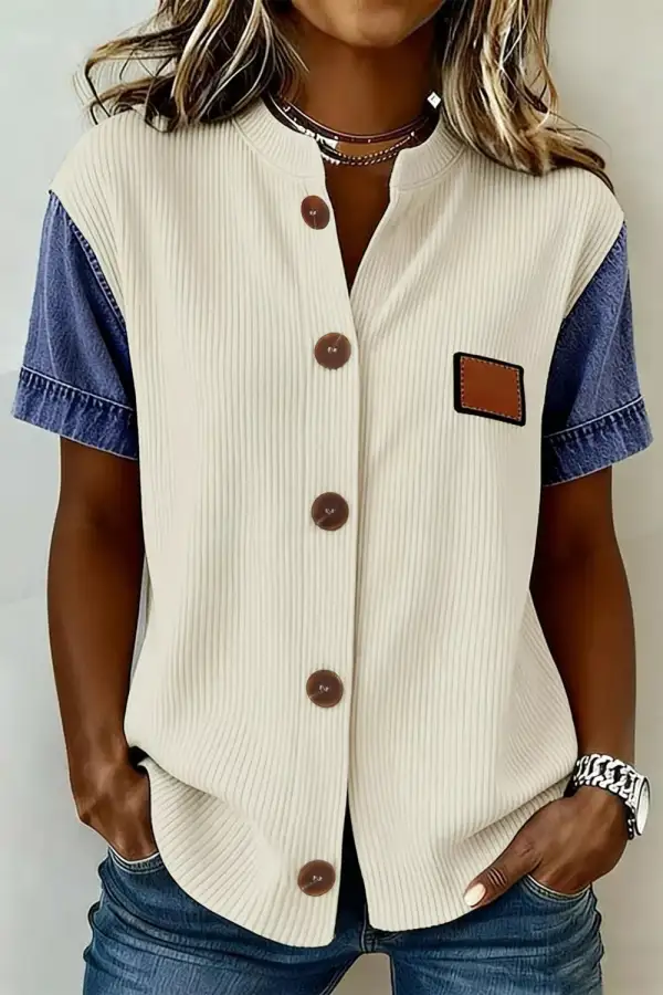 Ribbed Knit Button Down Shirt Sleeves