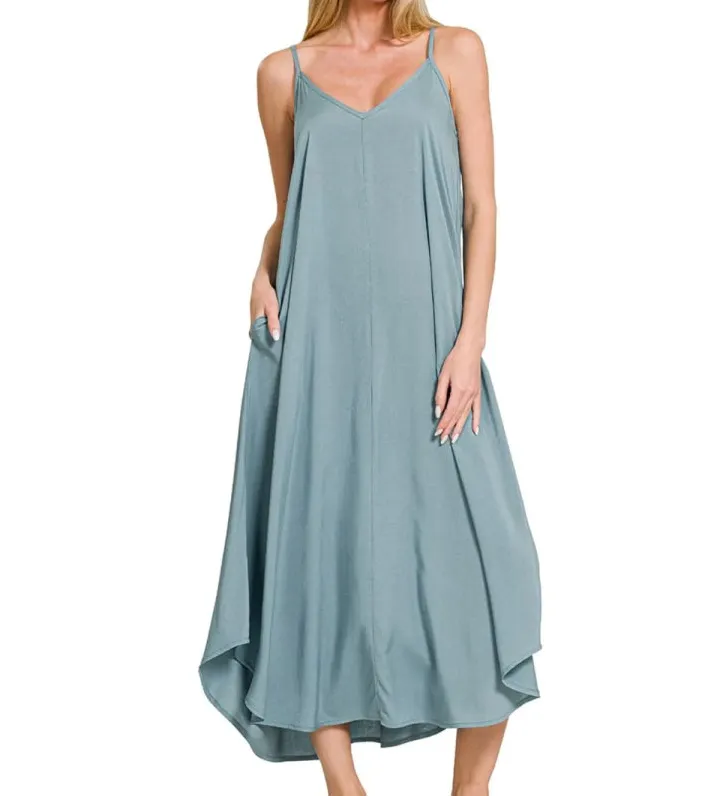 Woven Arc Hem Cami Dress with Flowy Pockets