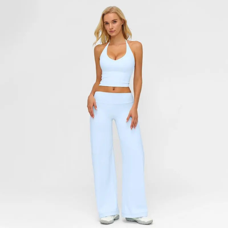 🔥Direct Factory Price - Women's Plain Crop Cami Top & Flare Leg Pants Sports Set