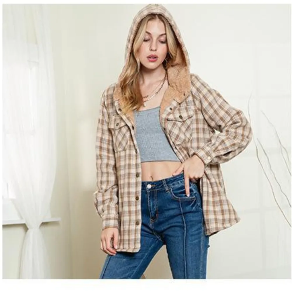 Women's Plaid Hooded Jacket: Casual Vintage Soft Fitted - Autumn/Winter