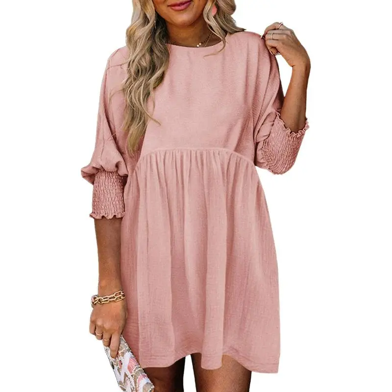 Women's Black Summer Tunic Dress Casual Loose Fit Short Sleeve Crew Neck Flowy Swing Mini Shift Sundress for Beach & Casual Dates