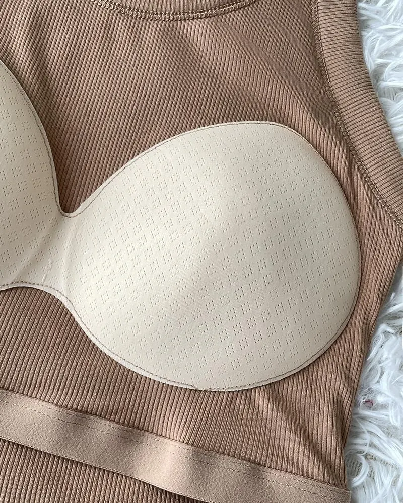 Women Everyday Basic Ribbed Built-in Bra Tank
