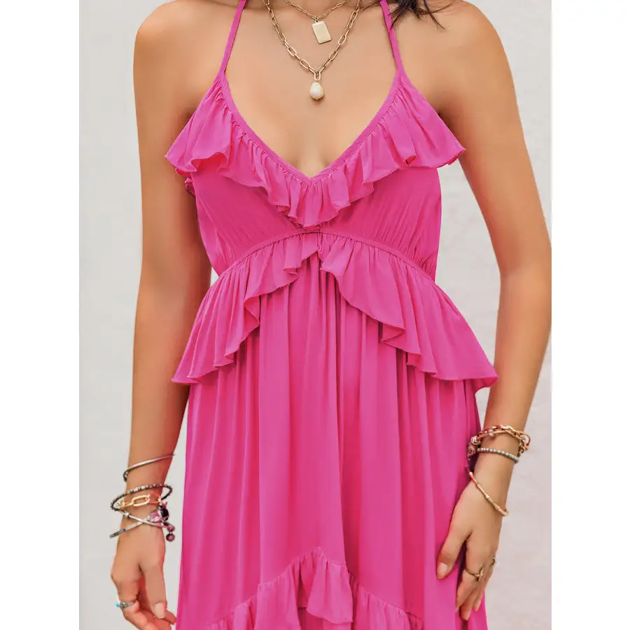 Ruffled Halter Neck Sleeveless Maxi Dress