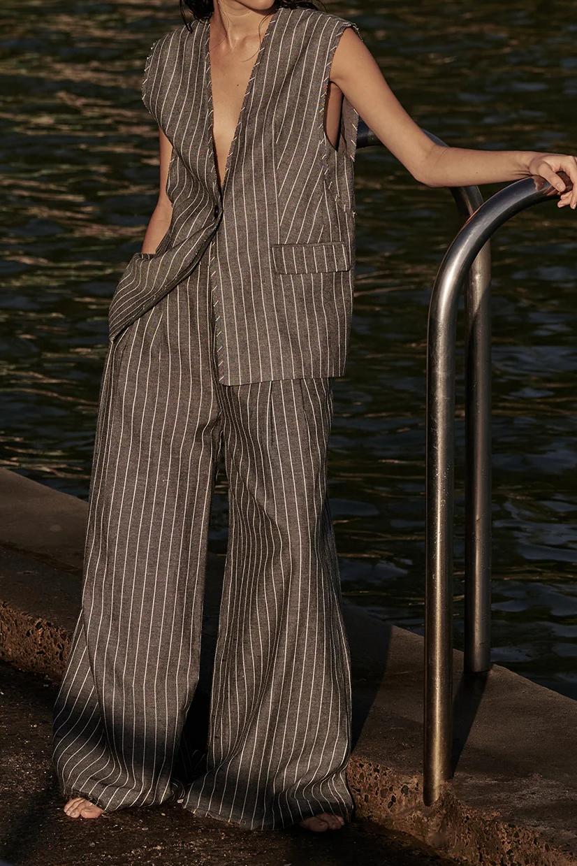 SLATE STRIPE WIDE LEG PANT