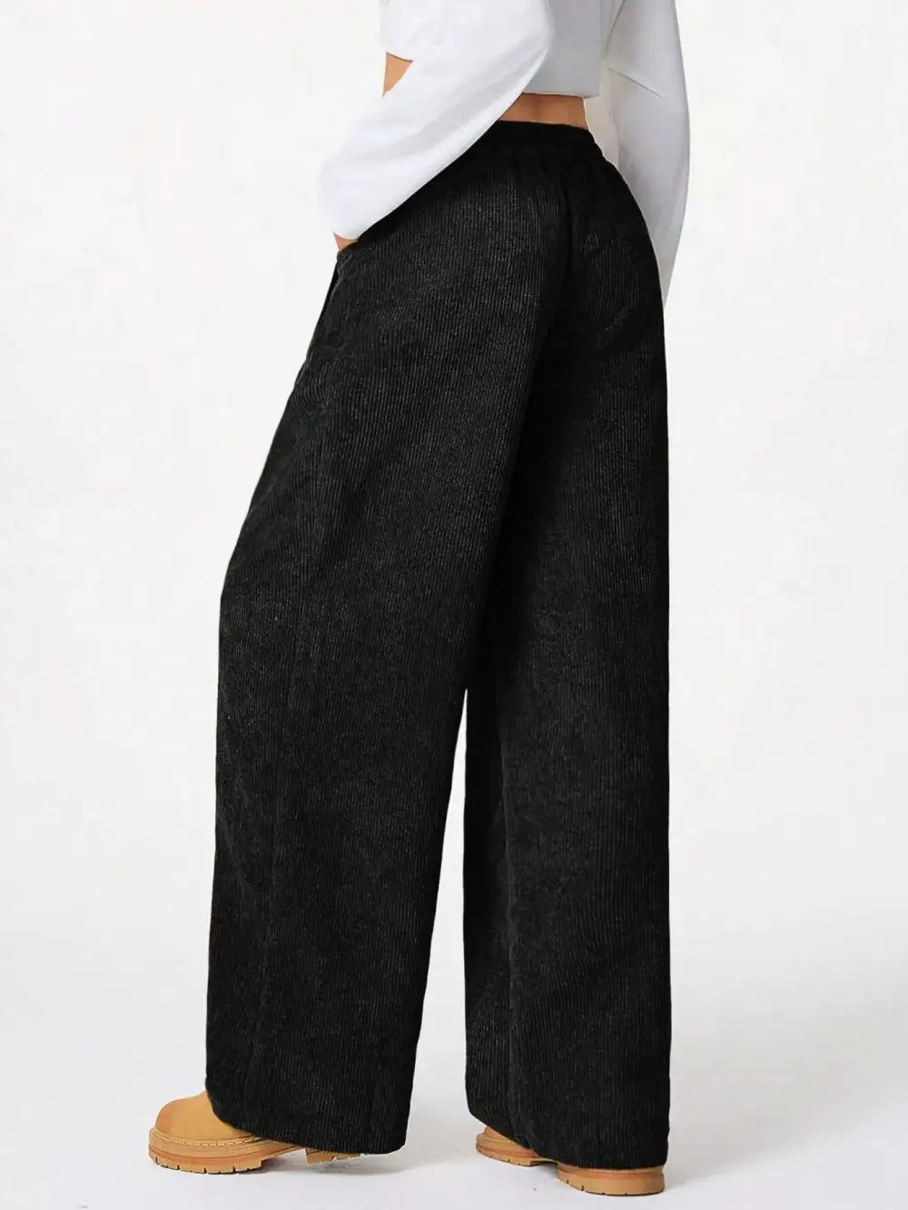 Wide Leg Corduroy Drawstring Pocketed Pants