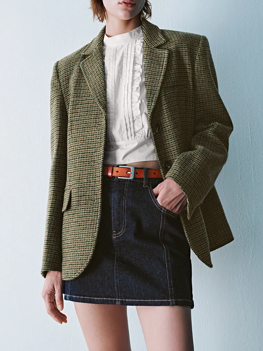 Ladies' Checkered Artistic Style Suit Jacket