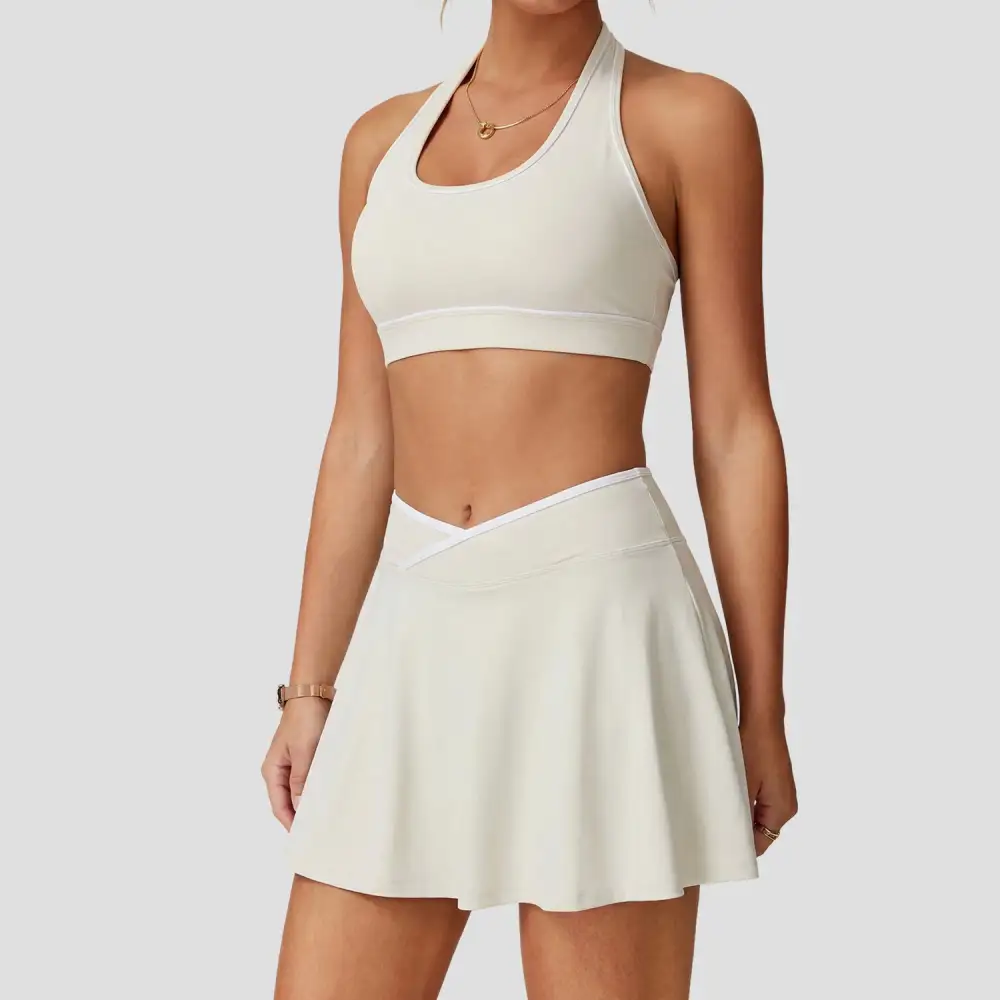 Brushed Contrast-Trim Bra, Skort and Shorts Active Set