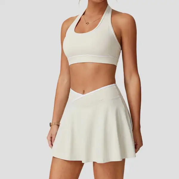 Brushed Contrast-Trim Bra, Skort and Shorts Active Set