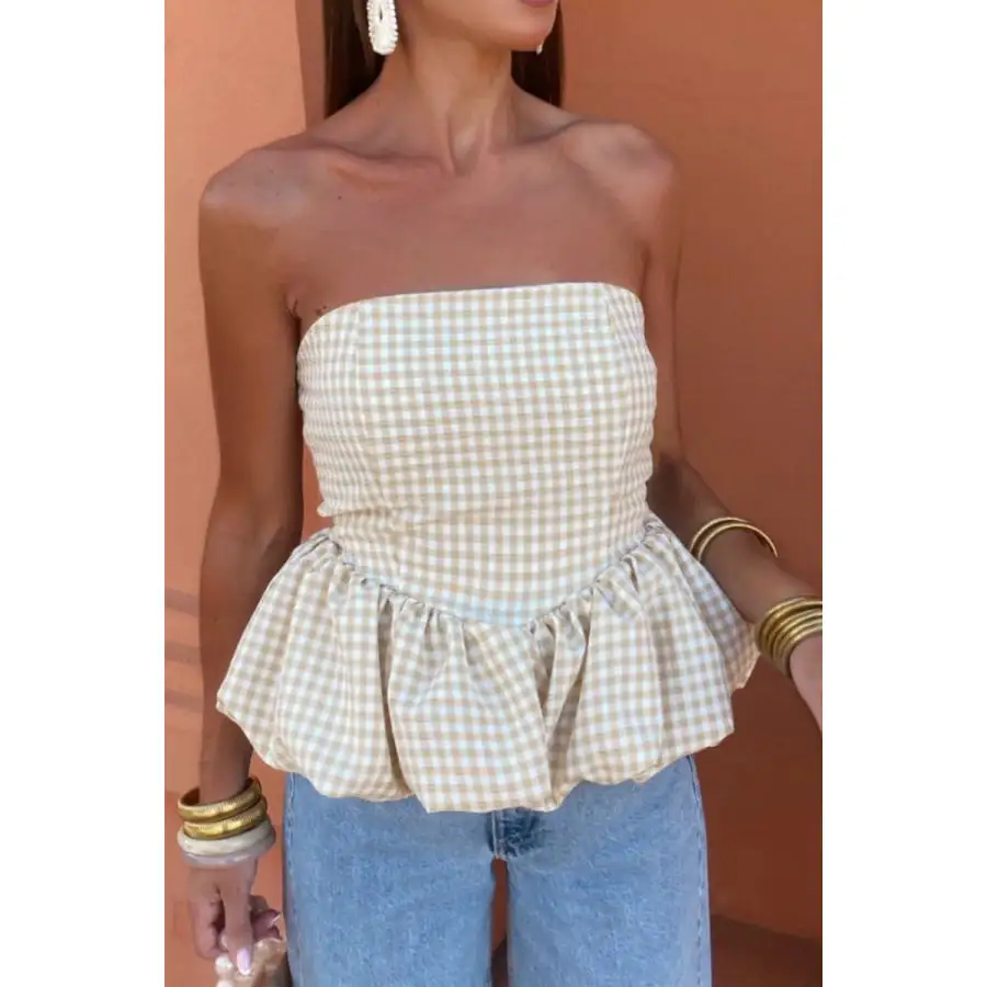 Smocked Back Bubble Hem Tube Top