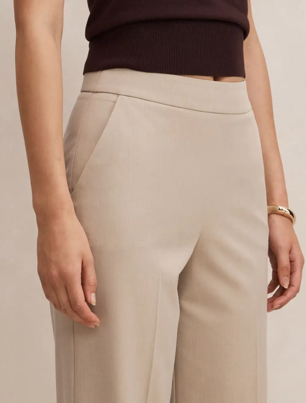 Beige Marled Wide Leg Pants