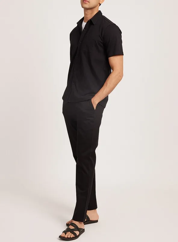 Black Short Sleeve Linen Shirt