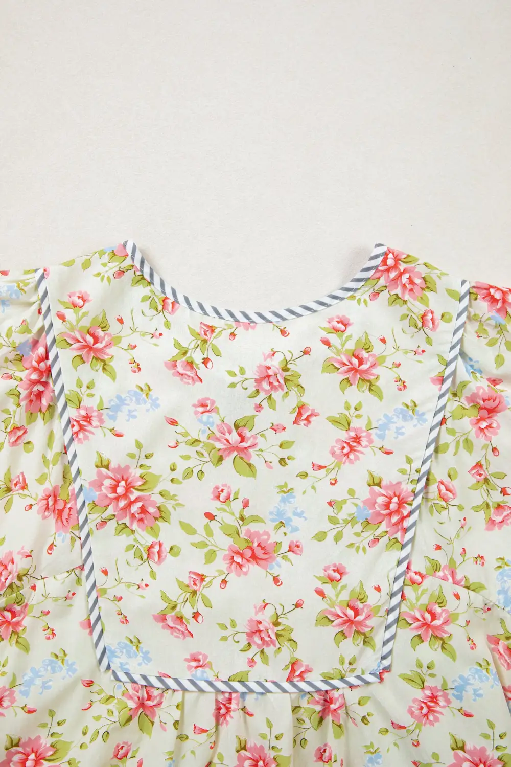 Relaxed Shape Floral Striped Puff Sleeve Dress