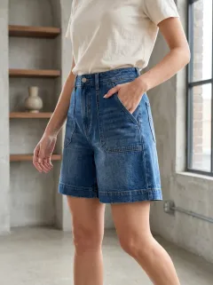 Women's Casual High-Waisted Blue Denim Bermuda Shorts