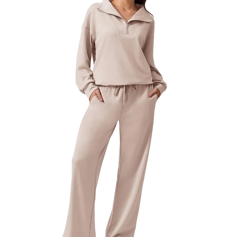 Women's Two-Piece Sports Set Long-Sleeved Half-Zip Cardigan Sweatshirt