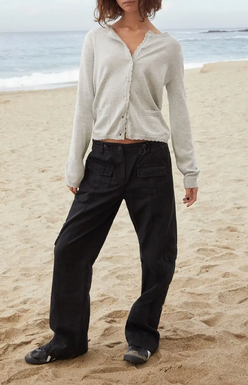 John Galt Light Gray Scalloped Button Down Cardigan