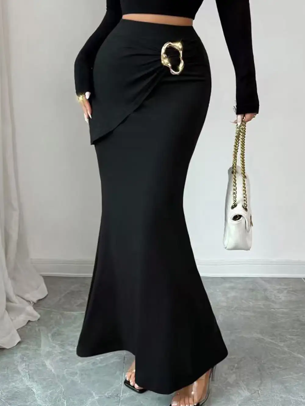 Metal Detail Mermaid Midi Skirt