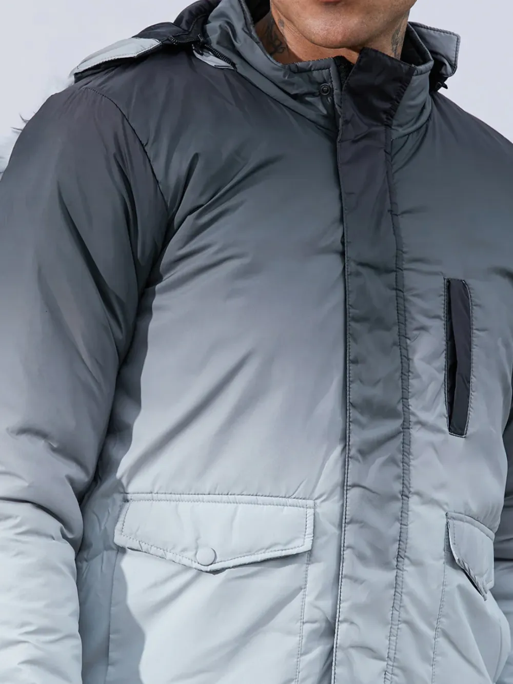 Ombre Effect Hooded Puffer Jacket