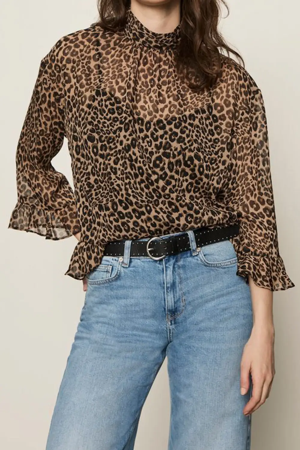 Leopard Print Printed Ruffle Boxy Blouse