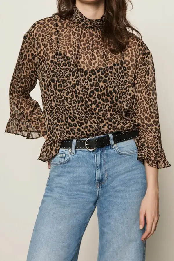 Leopard Print Printed Ruffle Boxy Blouse