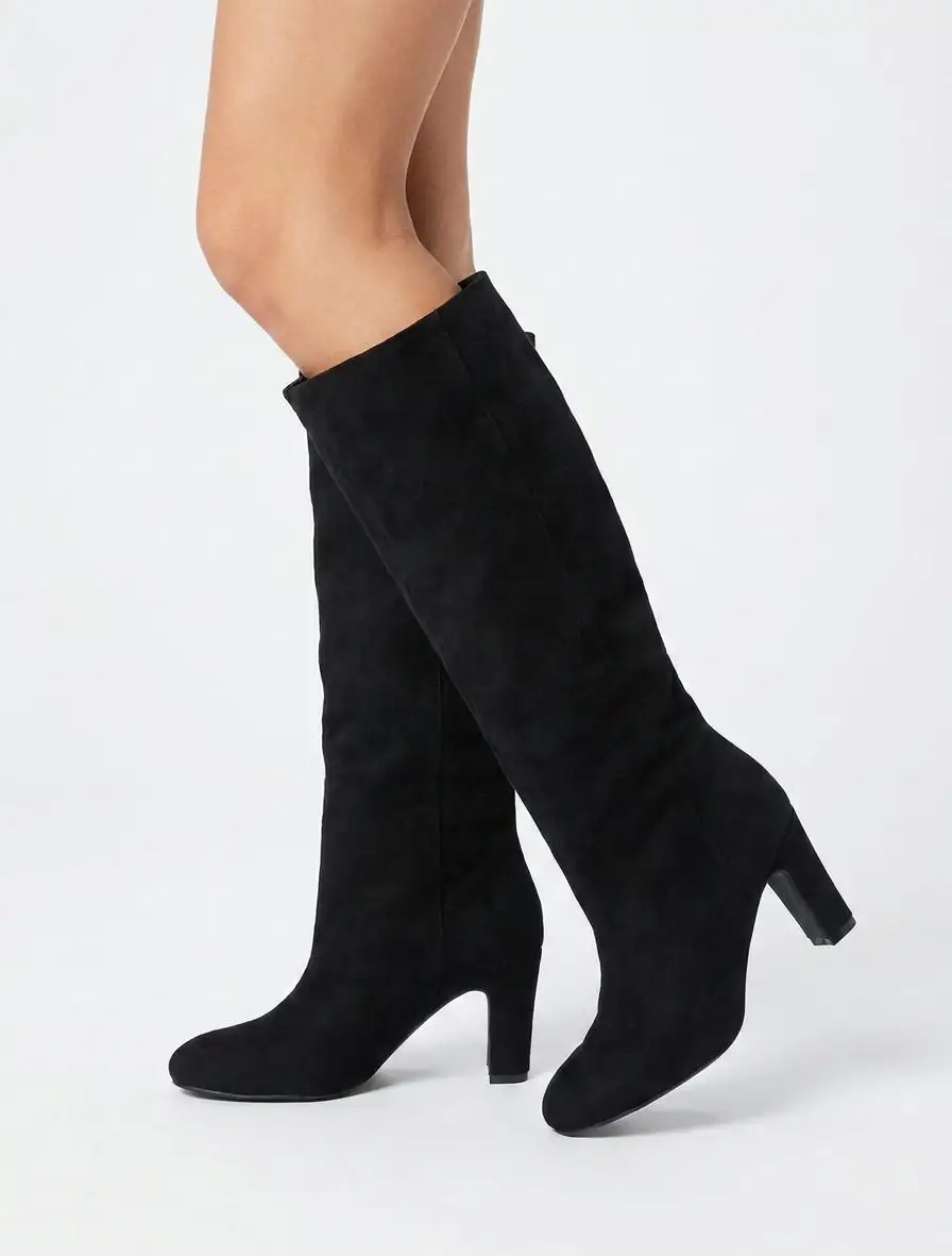 Graceful Block Heel Faux Suede Knee High Boots