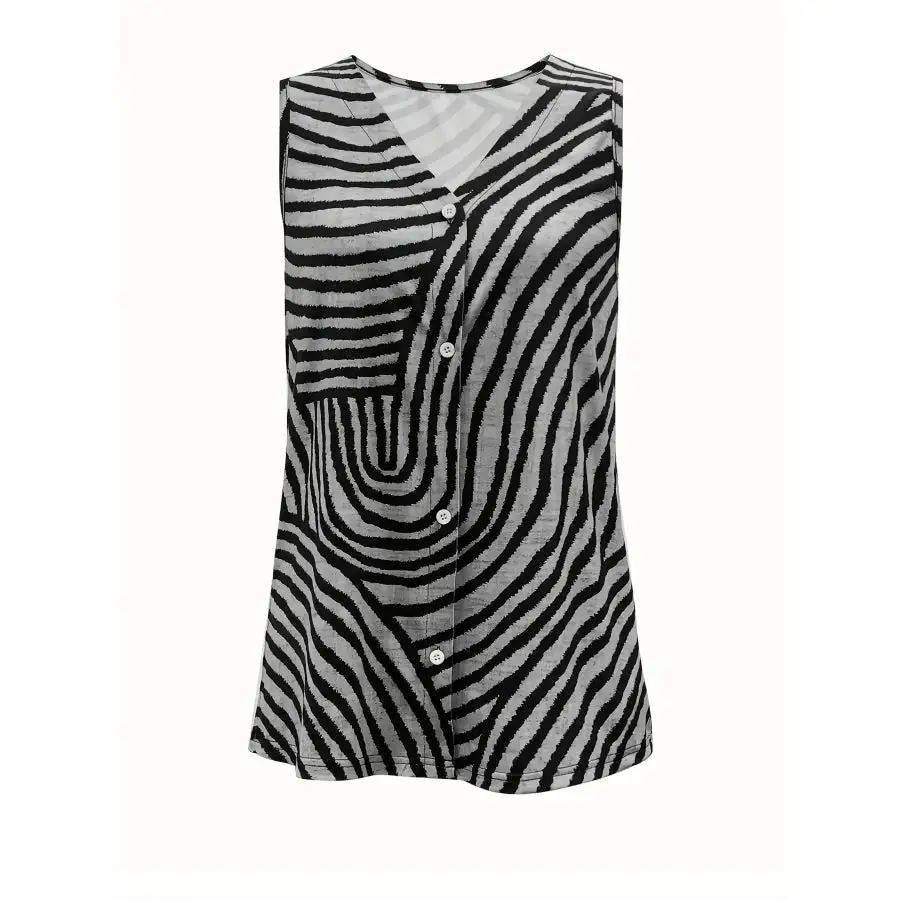 Sleeveless Zebra Button Up Tank Top