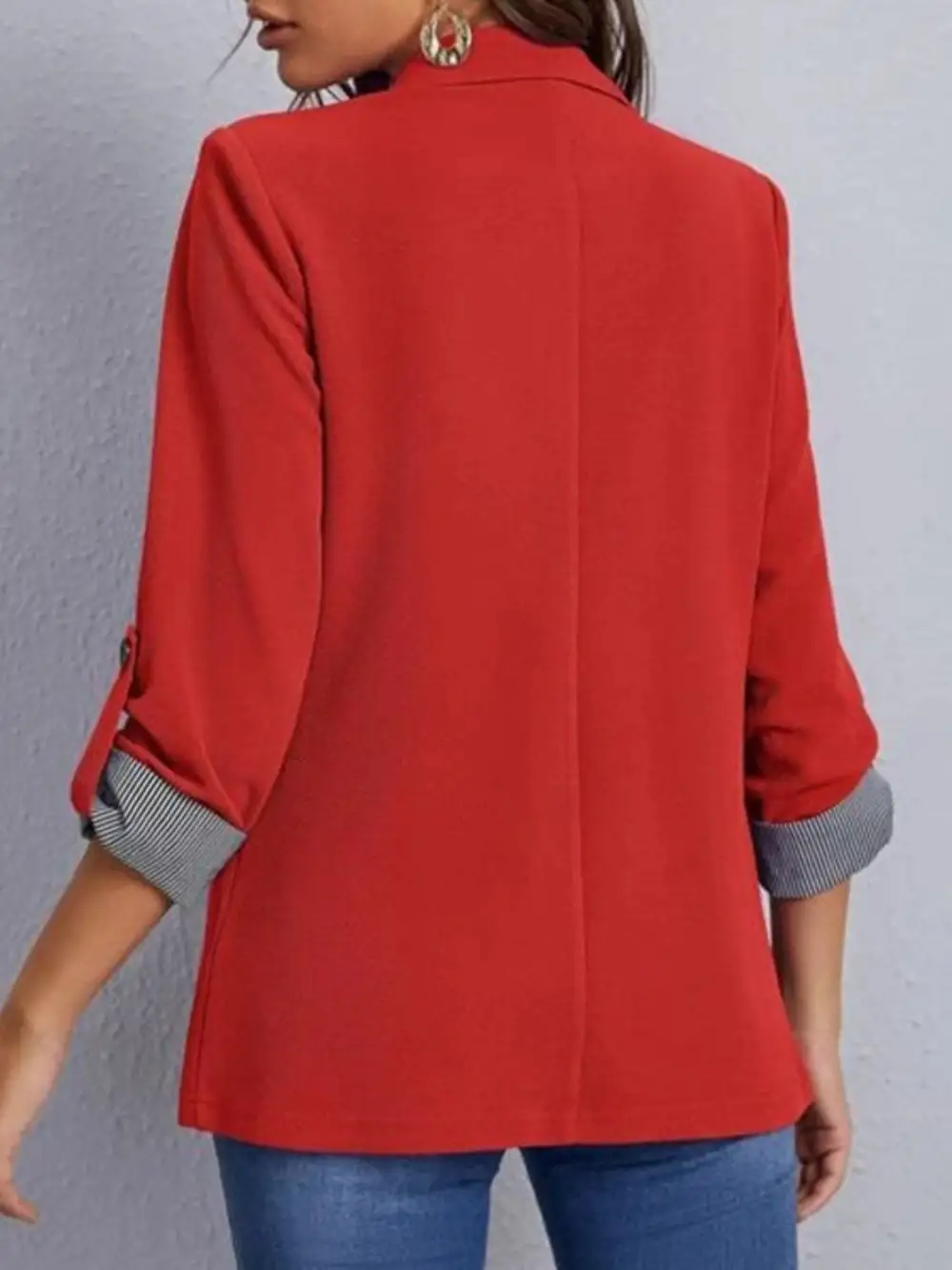 Lapel Collar Roll Tab Sleeve Blazer