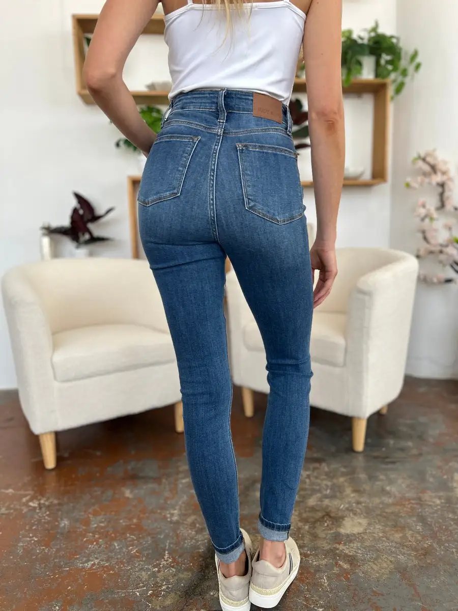 Skinny Cuffed Denim Jeans