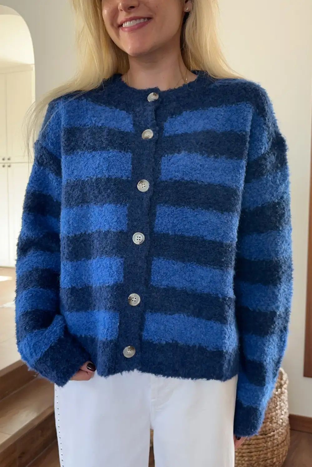 Striped Button Front Cardigan