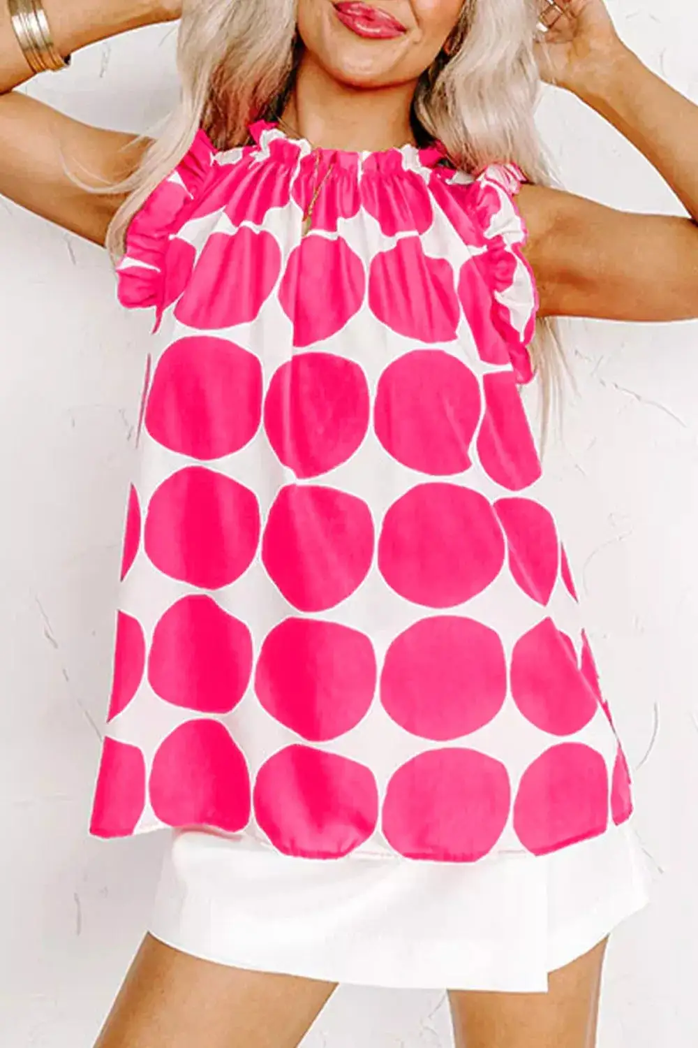 Polka Dot Print Frilled Round Neck Shift