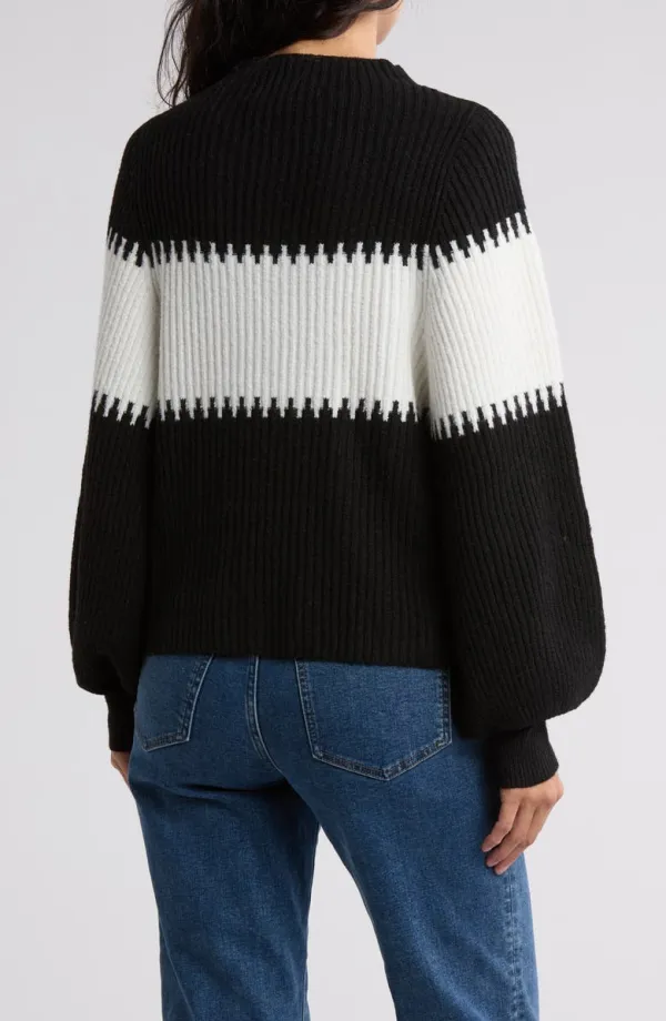 Colorblock Split Neck Sweater