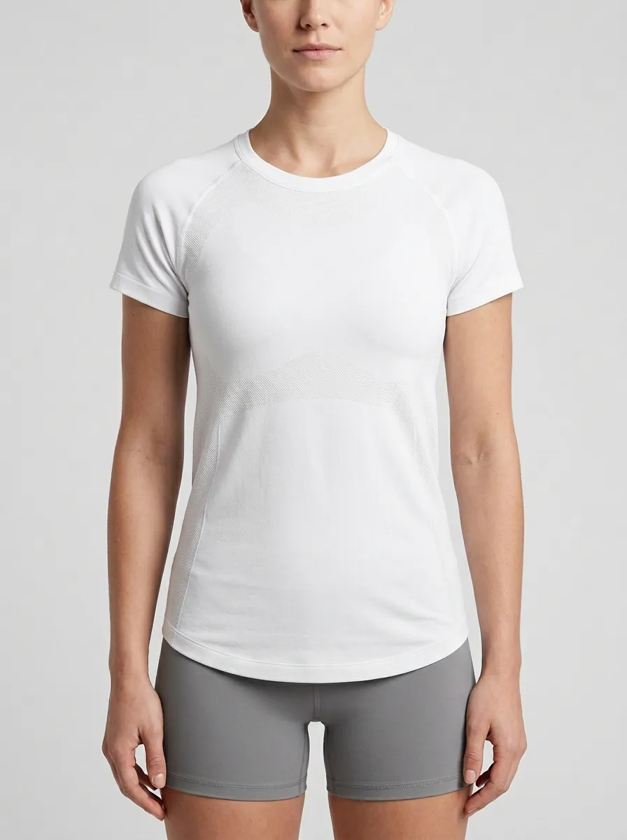 Women's Engineered-Knit Curved-Hem Seamless T-Shirt
