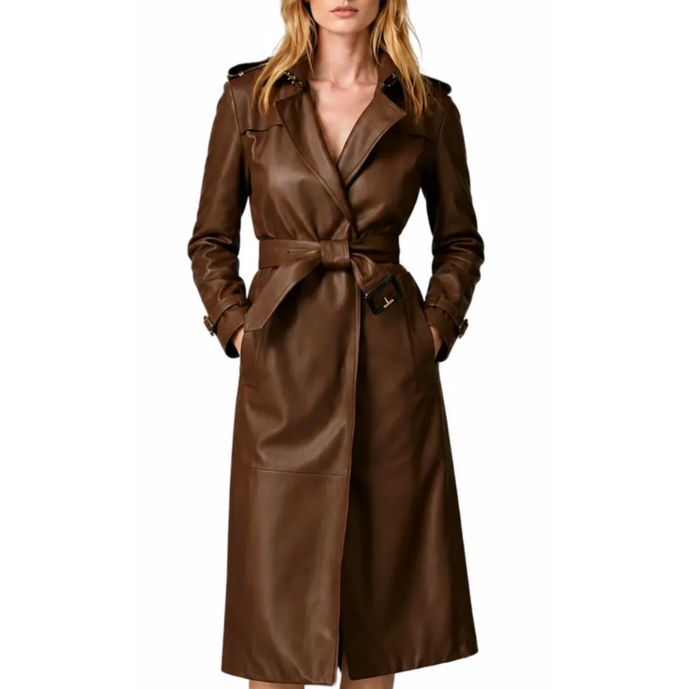 Belted Leather Trench Coat