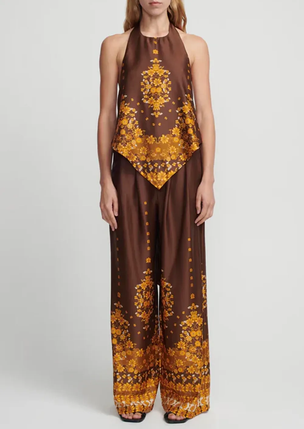 PRINTED WIDE LEG PANTS