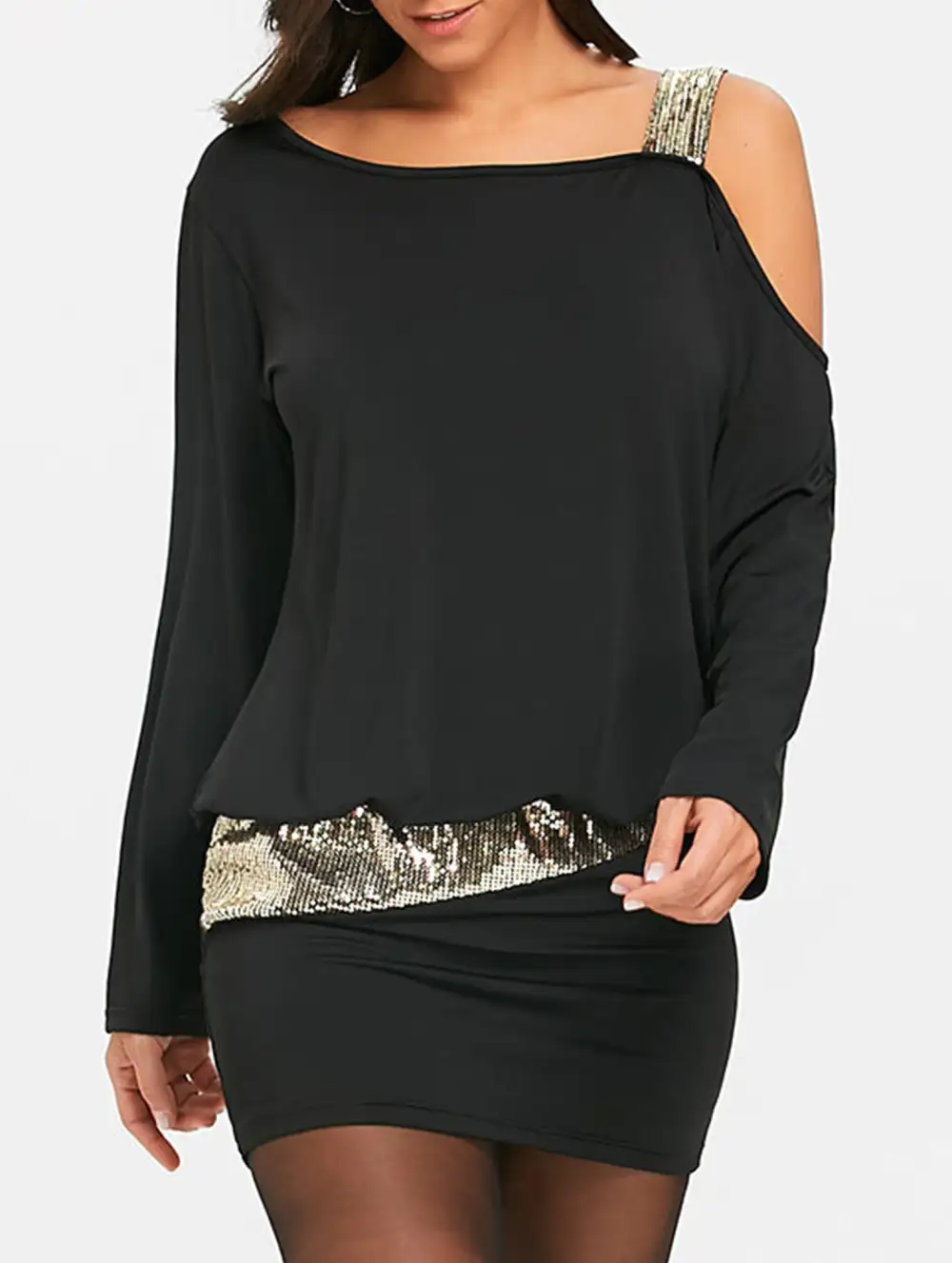 Soft Drape Spliced Off-The-Shoulder Dress