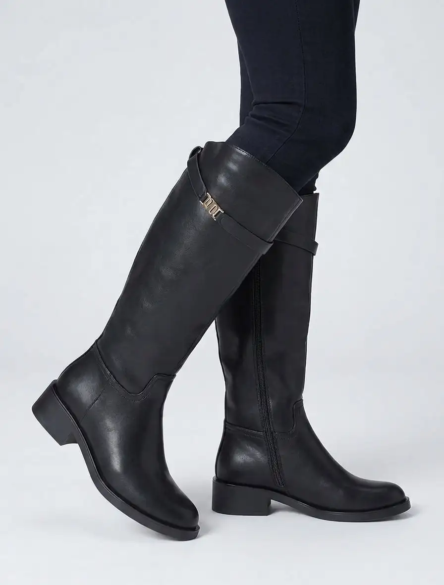 Classic Heritage Block Heel Faux Leather Knee High Boots