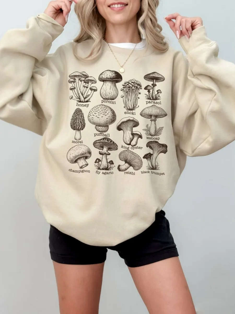 Mushroom Species Printed Sweatshirt