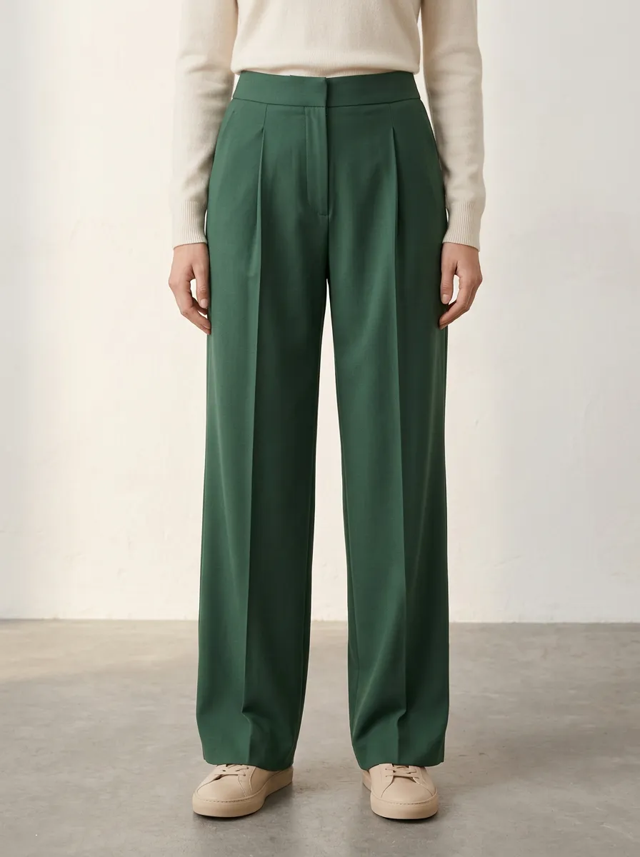 Minimal Pleated Wide-Leg Trousers
