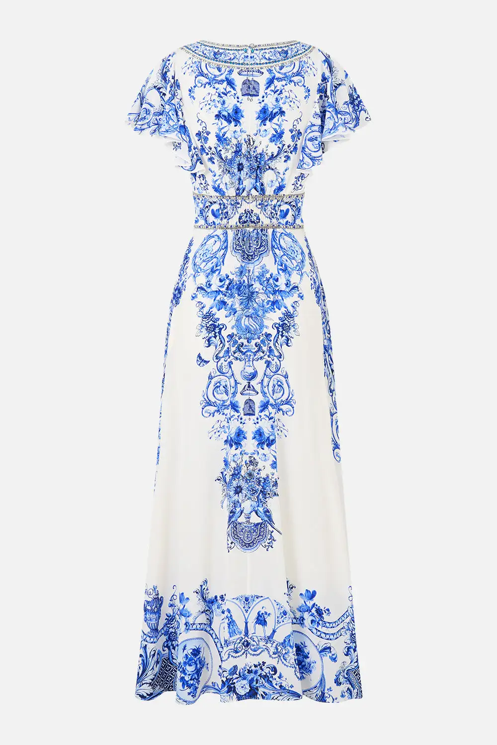 Waisted Midi Dress with Flutter Sleeve