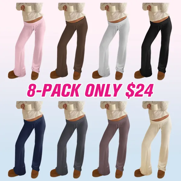 Women's Solid Adjustable Drawstring Waist Straight Leg Pants
