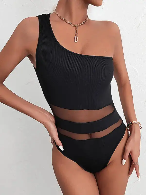 Clean Tight Mesh Sleeveless One Shoulder Jumpsuit