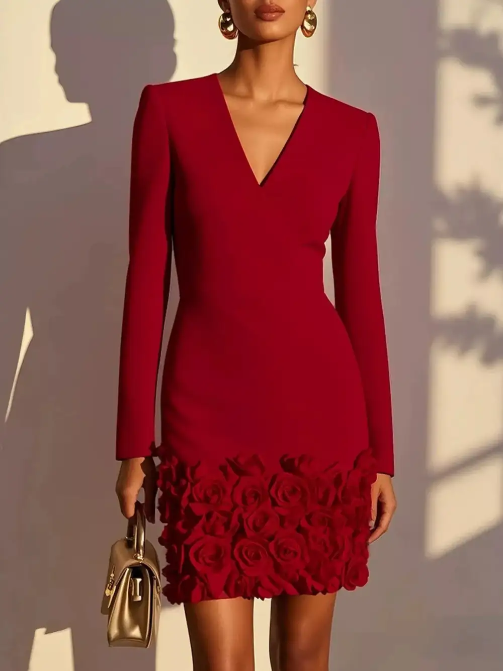 V-Neck Dress With Rose Embellishment