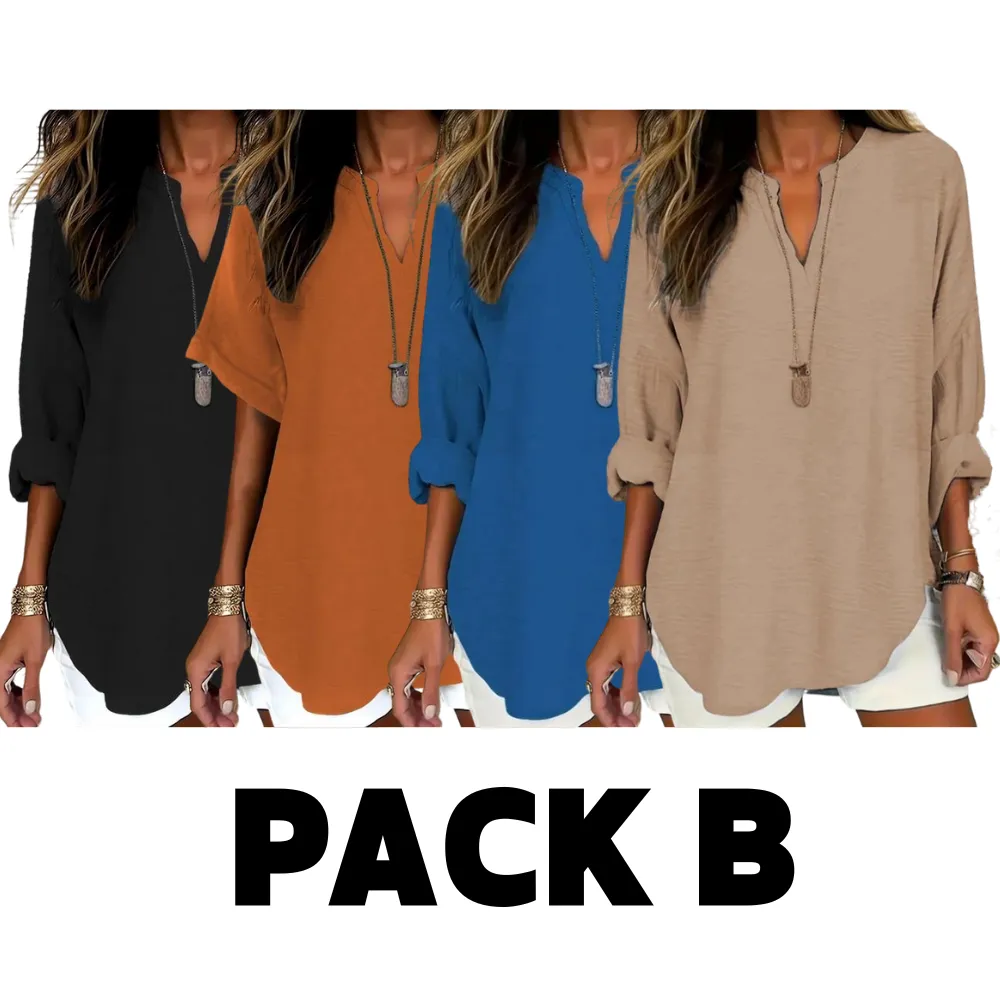 Women's Plain Notched Neck Drop Shoulder Blouse