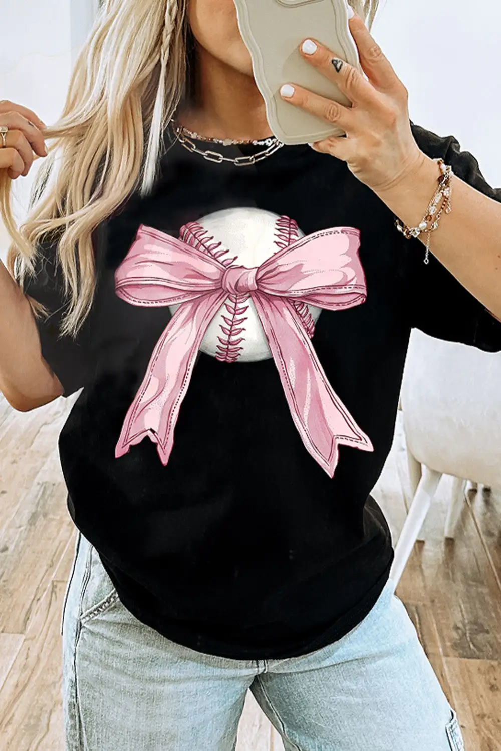 Black Baseball Bow Knot Print