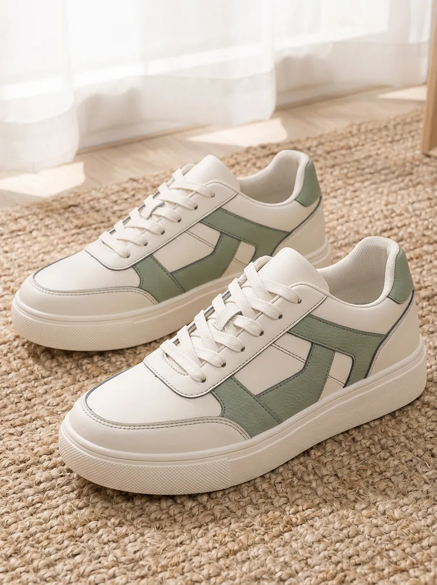Women's Casual Sage Green Colorblock Lace-up Sneakers