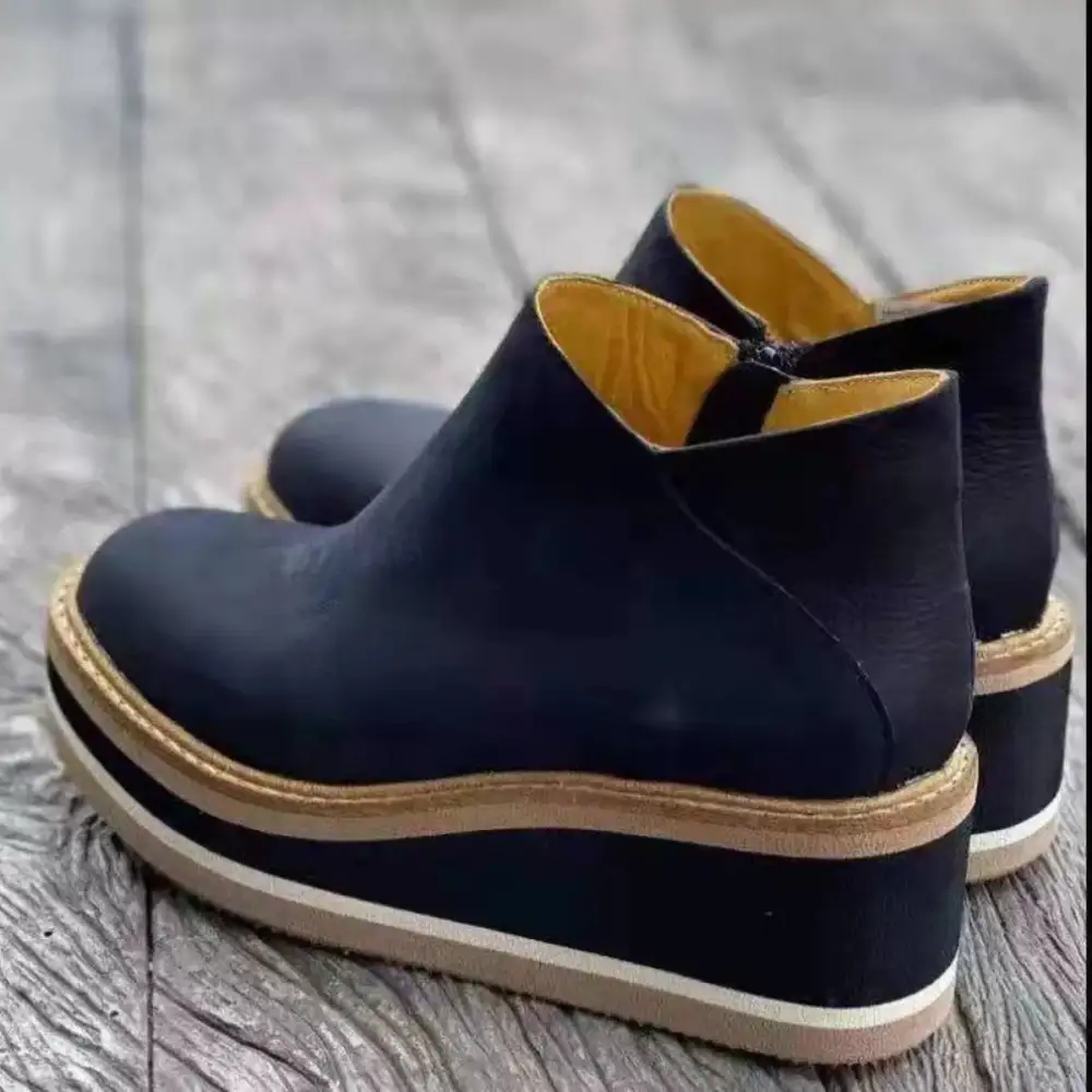Ankle Wedge Boots with Zipper